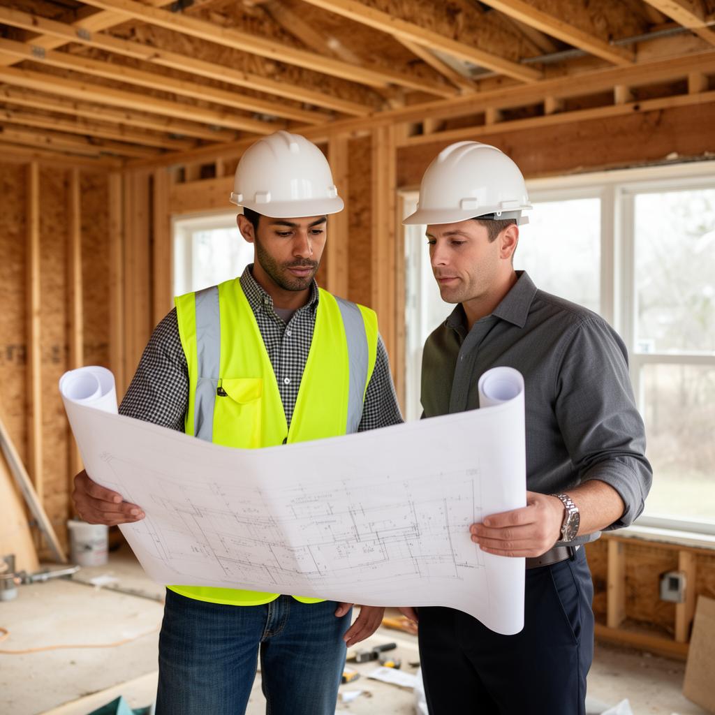 Real estate developers reviewing construction plans